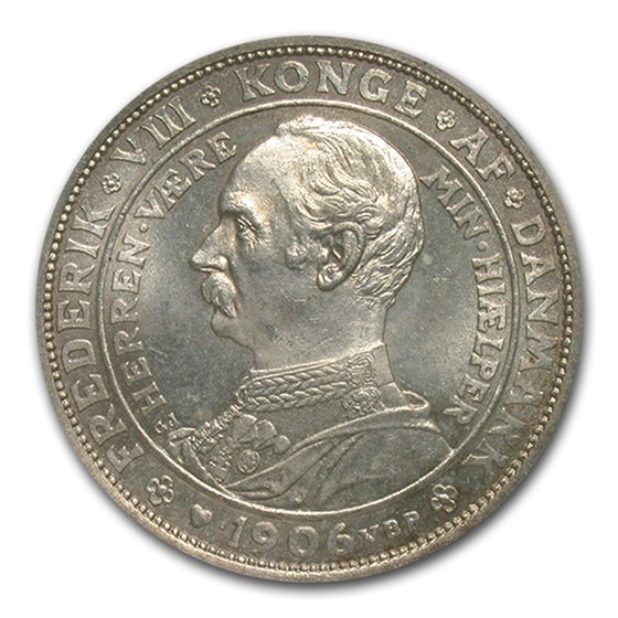 1906 Denmark Ag 2 Kroner Accession of Frederick VIII MS-65 NGC 1906 Denmark Ag 2 Kroner Accession of Frederick VIII MS-65 NGC