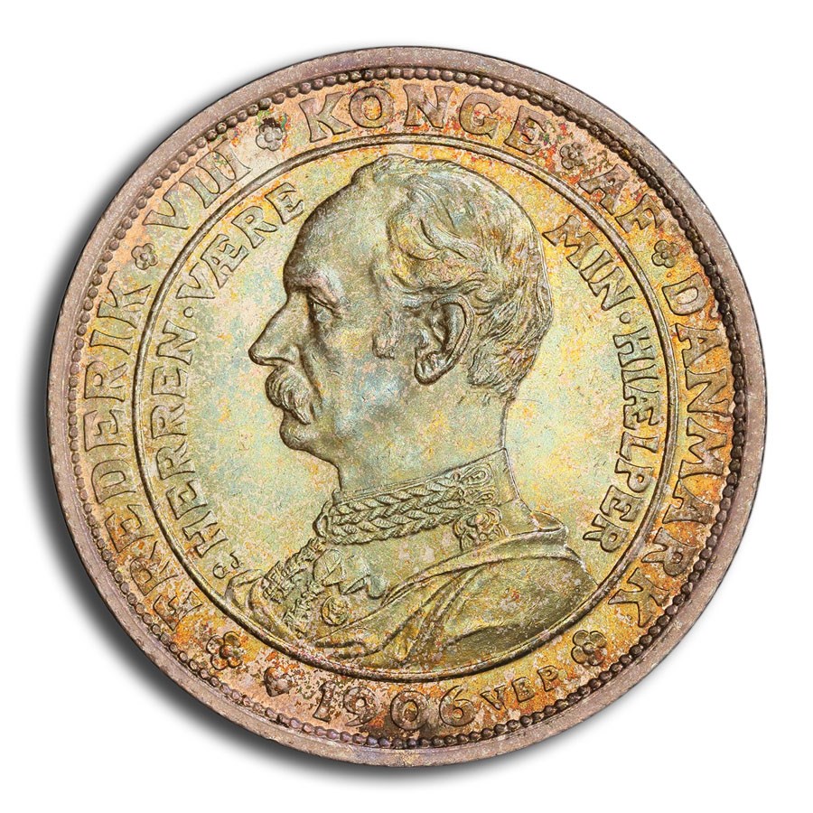 1906 Denmark Silver 2 Kroner Frederik VIII MS-66 PCGS