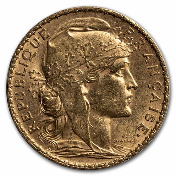 1906 France Gold 20 Francs Rooster AU 1906 France Gold 20 Francs Rooster AU