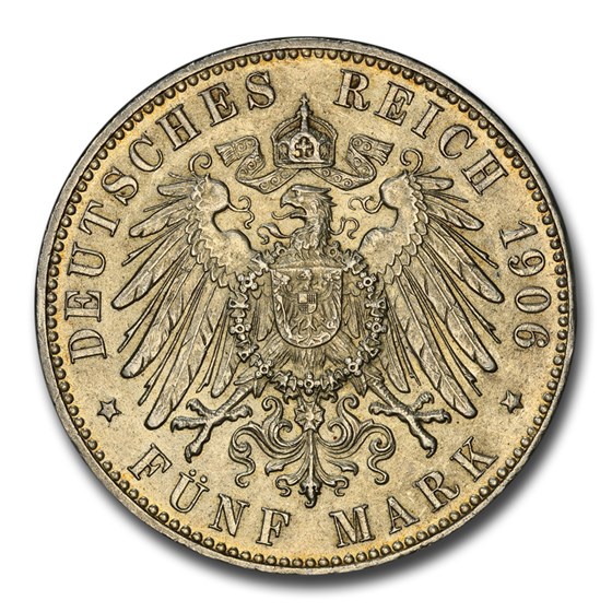 1906J German States Bremen Silver 5 Mark MS64 PCGS