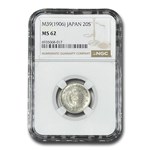 (1906) Japan Silver 20 Sen MS-62 NGC