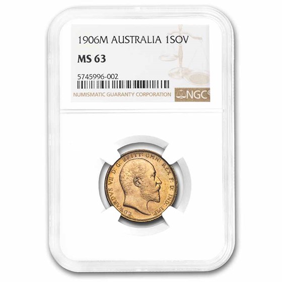 1906-M Australia Gold Sovereign Edward VII MS-63 NGC 1906-M Australia Gold Sovereign Edward VII MS-63 NGC