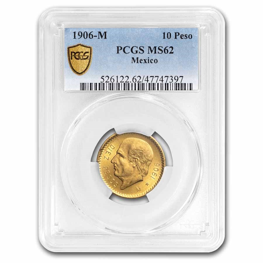 1906-M Mexico Gold 10 Pesos MS-62 PCGS