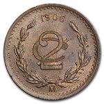 1906 Mexico Bronze 2 Centavos BU (Narrow Date)