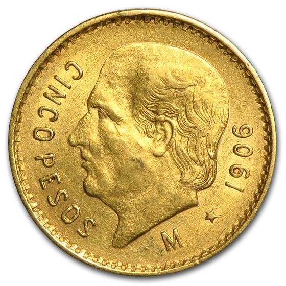 1906 Mexico Gold 5 Pesos AU 1906 Mexico Gold 5 Pesos AU