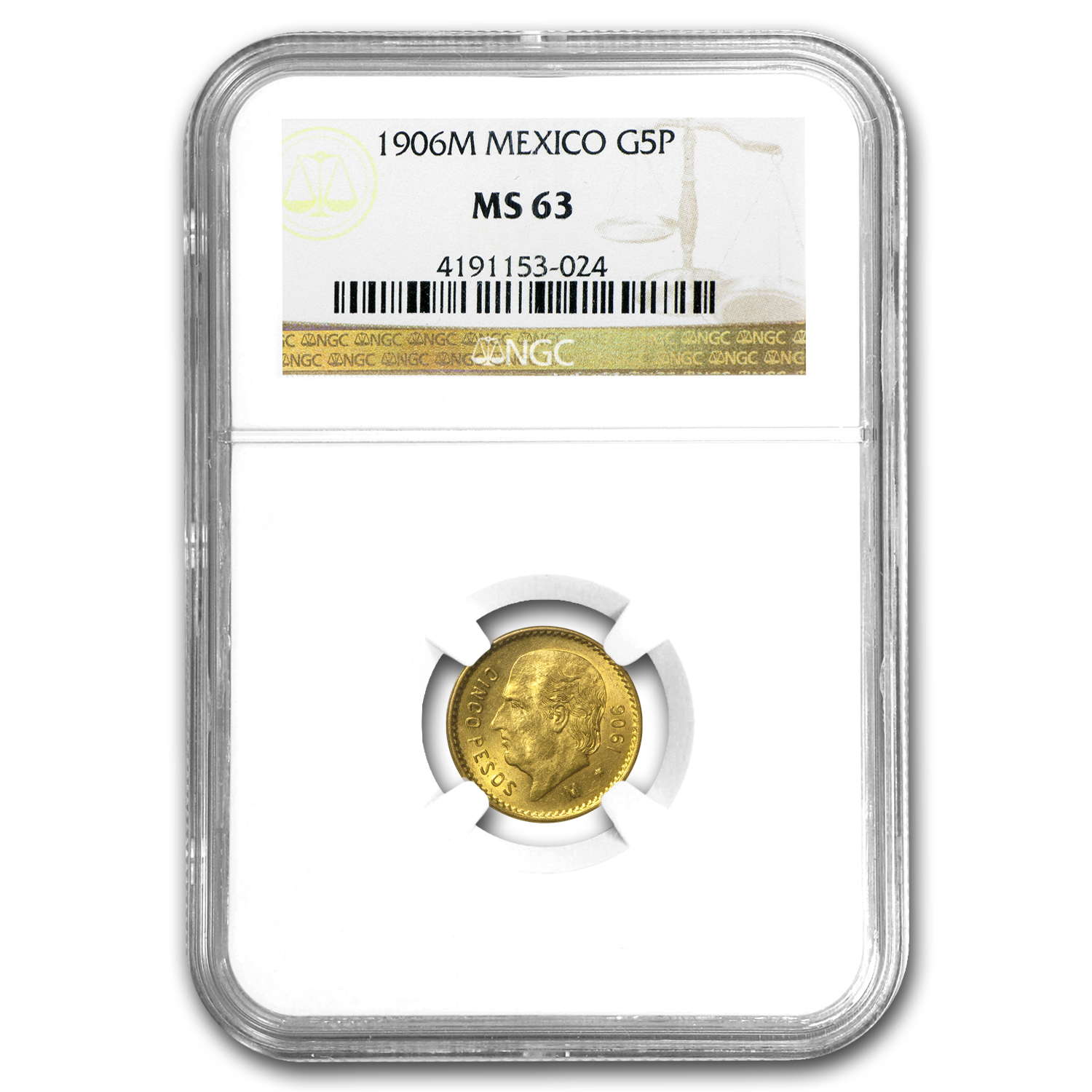 Buy 1906 Mexican Gold 5 Pesos MS-63 NGC | APMEX