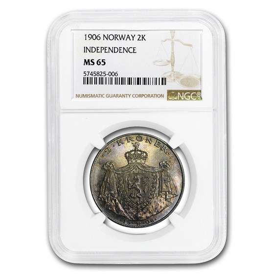 1906 Norway Silver 2 Kroner Norway Independence MS-65 NGC 1906 Norway Silver 2 Kroner Norway Independence MS-65 NGC