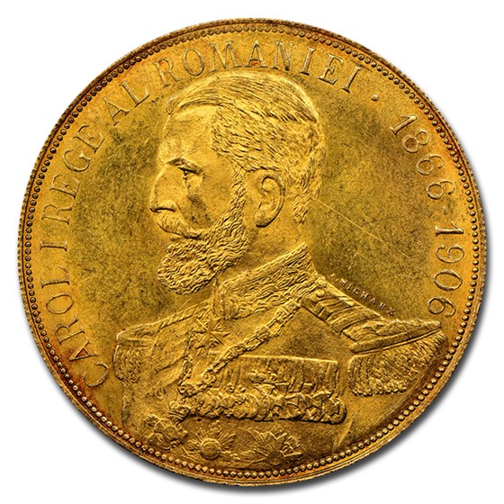 1906 Romania Gold 50 Lei Carol I MS-62 NGC 1906 Romania Gold 50 Lei Carol I MS-62 NGC