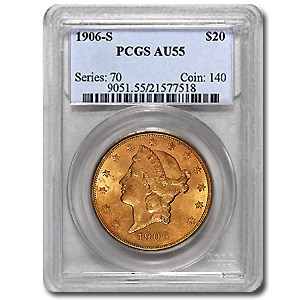 1906-S $20 Liberty Gold Double Eagle AU-55 PCGS 1906-S $20 Liberty Gold Double Eagle AU-55 PCGS