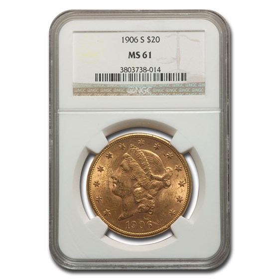 1906-S $20 Liberty Gold Double Eagle MS-61 NGC 1906-S $20 Liberty Gold Double Eagle MS-61 NGC