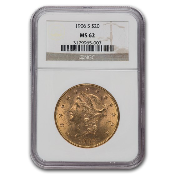 1906-S $20 Liberty Gold Double Eagle MS-62 NGC 1906-S $20 Liberty Gold Double Eagle MS-62 NGC