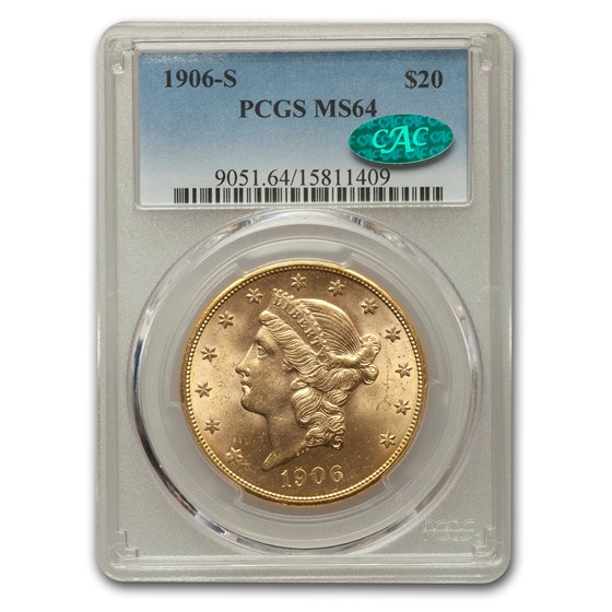 1906-S $20 Liberty Gold Double Eagle MS-64 PCGS CAC 1906-S $20 Liberty Gold Double Eagle MS-64 PCGS CAC