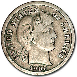 1906-S Barber Dime VG 1906-S Barber Dime VG