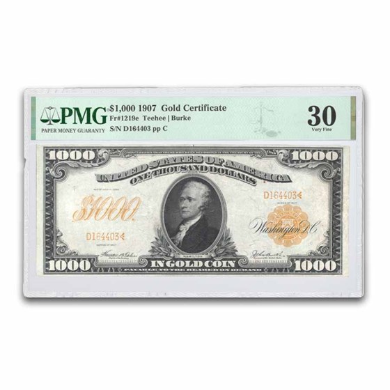1907 $1,000 Gold Certificate VF-30 PMG (Fr#1219e)