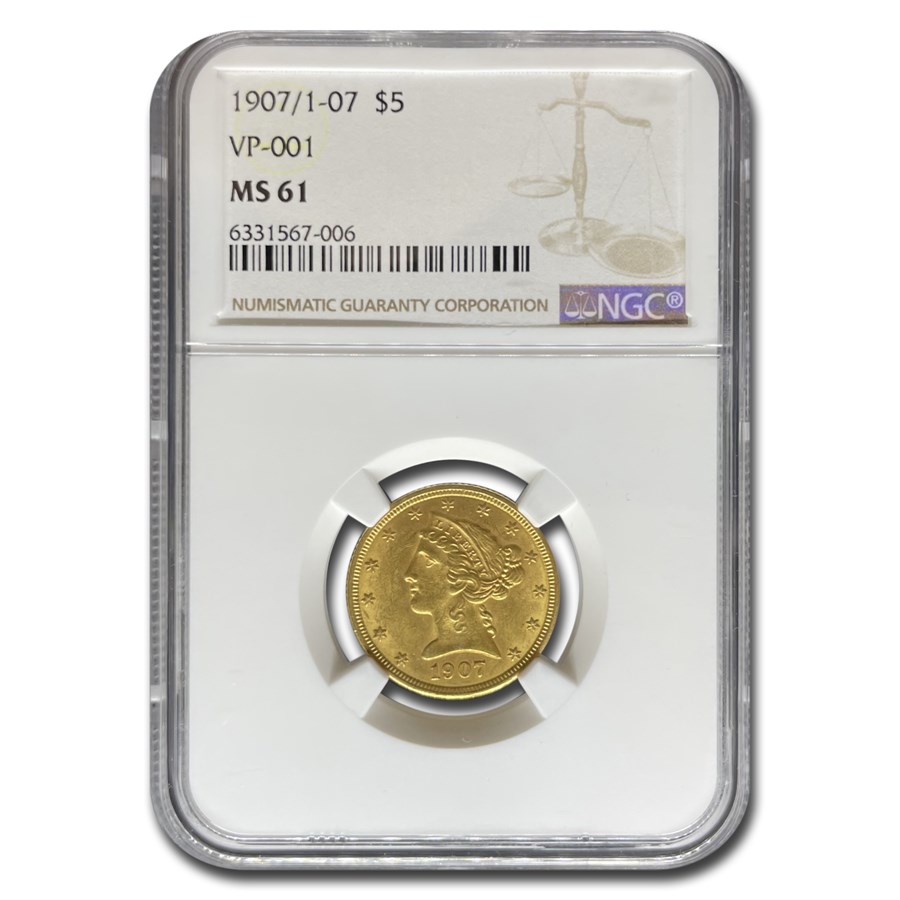 1907/1-07 $5 Liberty Gold Half Eagle MS-61 NGC (VP-001)