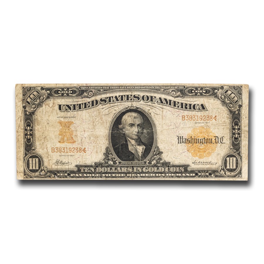 1907 $10 Gold Certificate Hillegas Fine (Fr#1169)