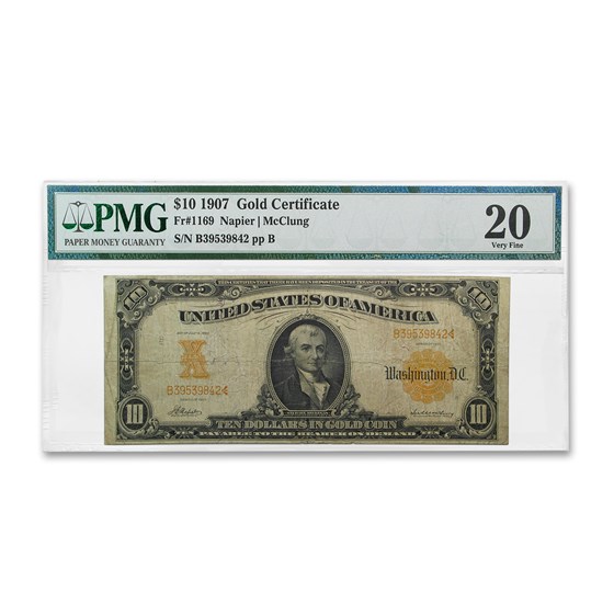 1907 $10 Gold Certificate VF-20 PMG (Fr#1169)