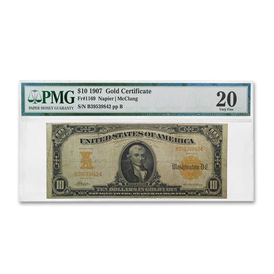 1907 $10 Gold Certificate VF-20 PMG (Fr#1169)