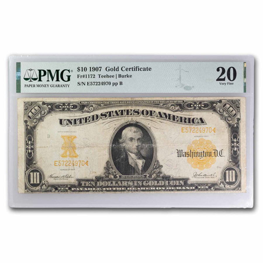 1907 $10 Gold Certificate VF-20 PMG (Fr#1172)