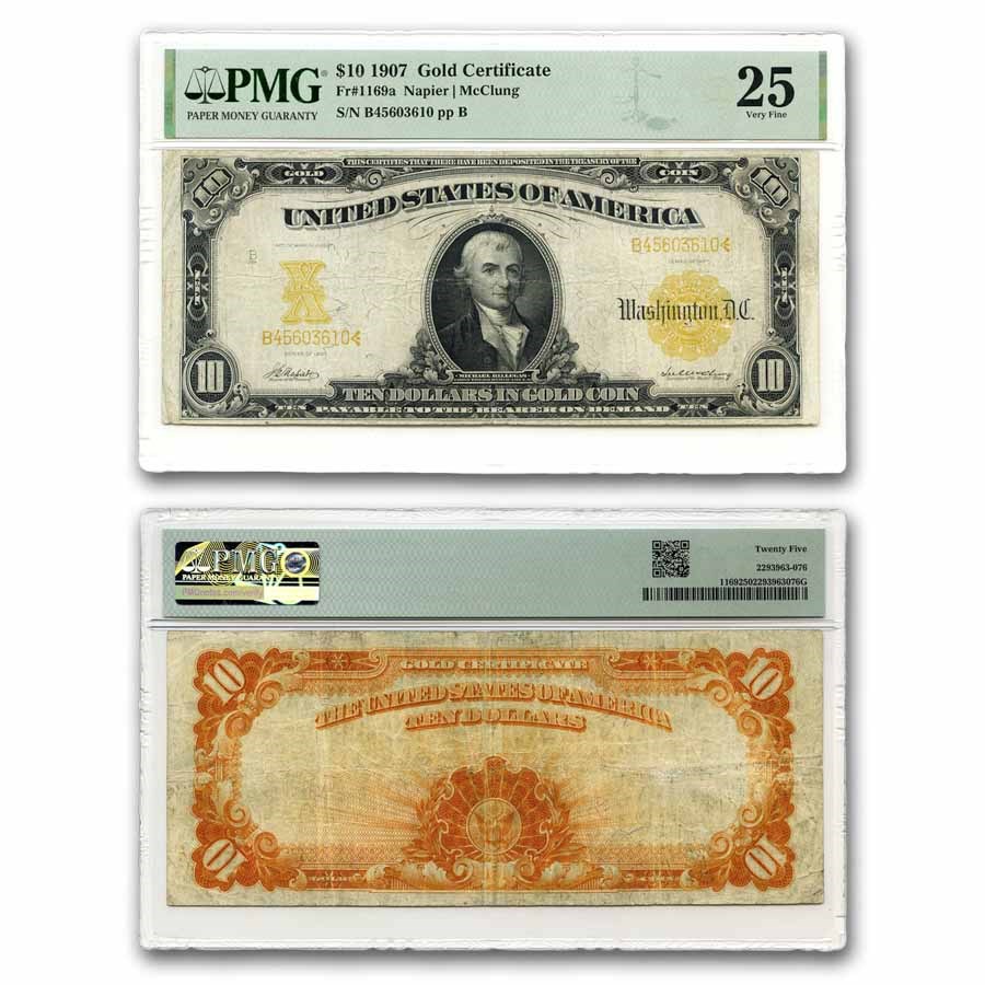 1907 $10 Gold Certificate VF-25 PMG (Fr#1169)