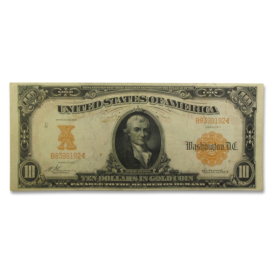 1907 $10 Gold Certificate VF+ (Fr#1168)