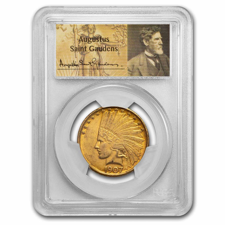 1907 $10 Indian Gold Eagle AU-58 PCGS (St. Gaudens label)