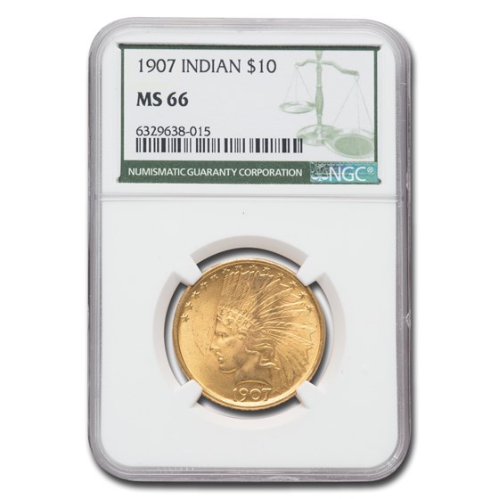 1907 $10 Indian Gold Eagle MS-66 NGC (Green Label)