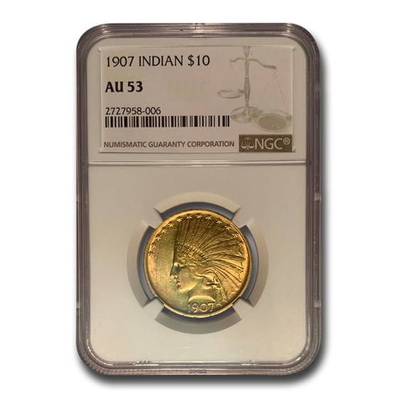 1907 $10 Indian Gold Eagle No Motto AU-53 NGC 1907 $10 Indian Gold Eagle No Motto AU-53 NGC