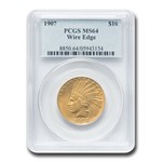 1907 $10 Indian Gold Eagle Wire Edge MS-64 PCGS