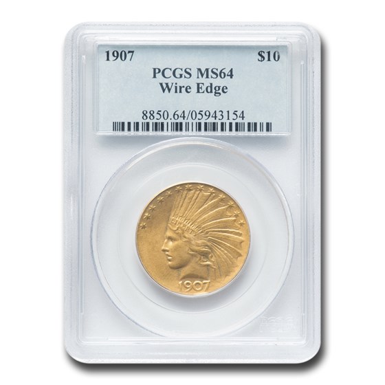 1907 $10 Indian Gold Eagle Wire Edge MS-64 PCGS