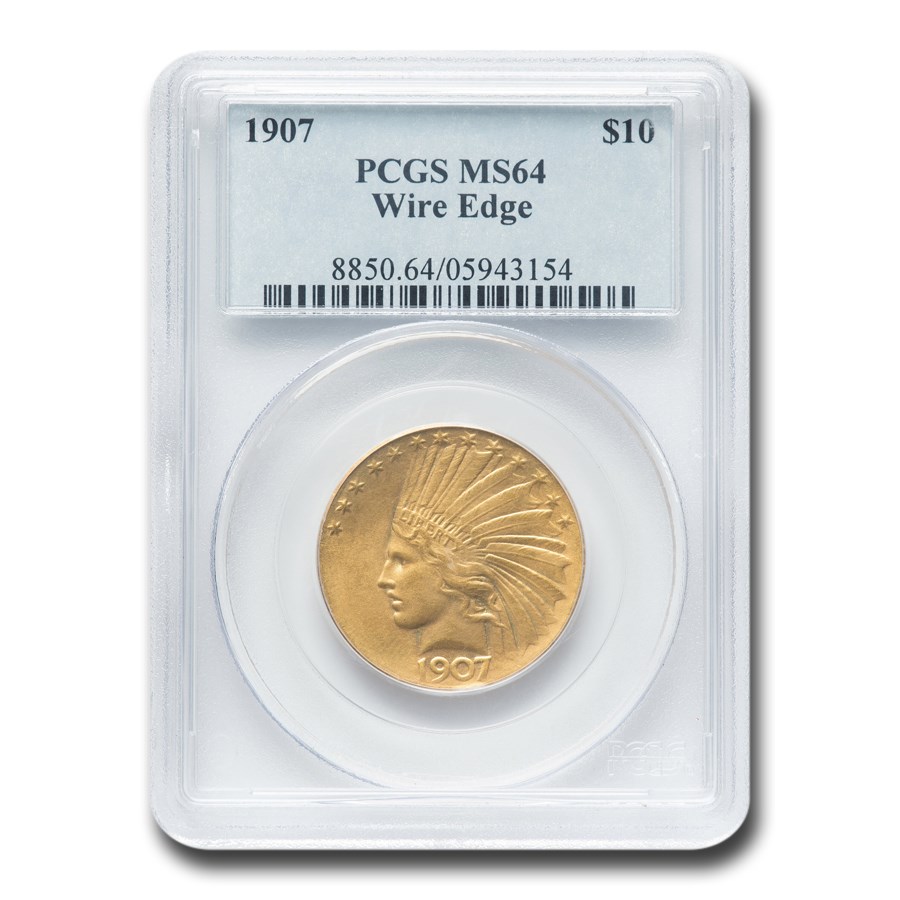 1907 $10 Indian Gold Eagle Wire Edge MS-64 PCGS