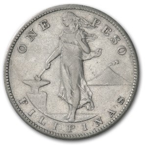 1907-1912 Philippines Silver 1 Peso Avg Circ