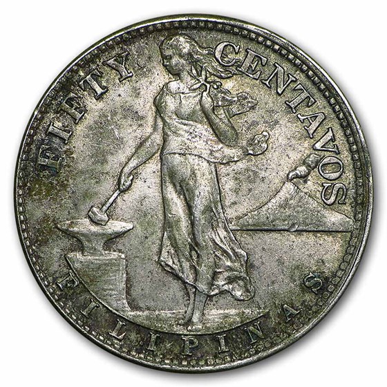 1907-1945 Philippines 50 Centavos Silver Avg Circ (Random Dates)