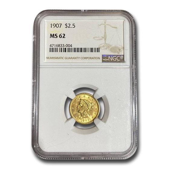 1907 $2.50 Liberty Gold Quarter Eagle MS-62 NGC 1907 $2.50 Liberty Gold Quarter Eagle MS-62 NGC