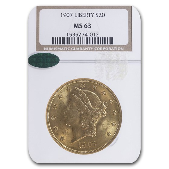 1907 $20 Liberty Gold Double Eagle MS-63 NGC CAC 1907 $20 Liberty Gold Double Eagle MS-63 NGC CAC