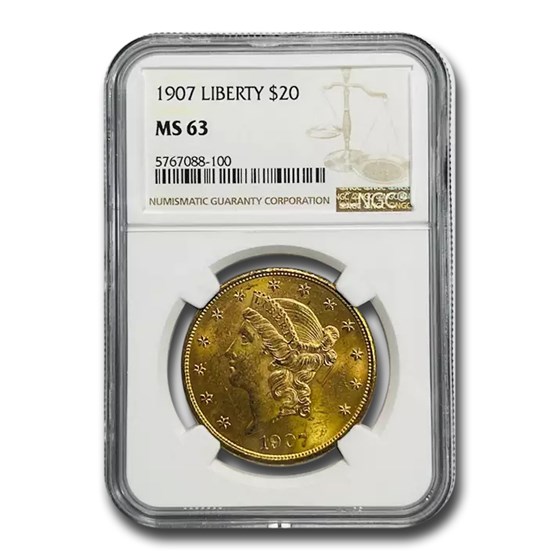 1907 $20 Liberty Gold Double Eagle MS-63 NGC 1907 $20 Liberty Gold Double Eagle MS-63 NGC
