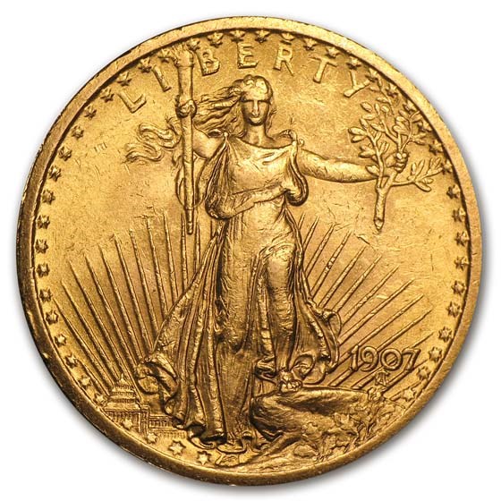 1907 $20 Saint-Gaudens Gold Double Eagle AU