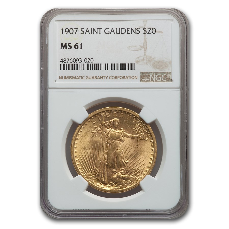 1907 $20 Saint-Gaudens Gold Double Eagle MS-61 NGC