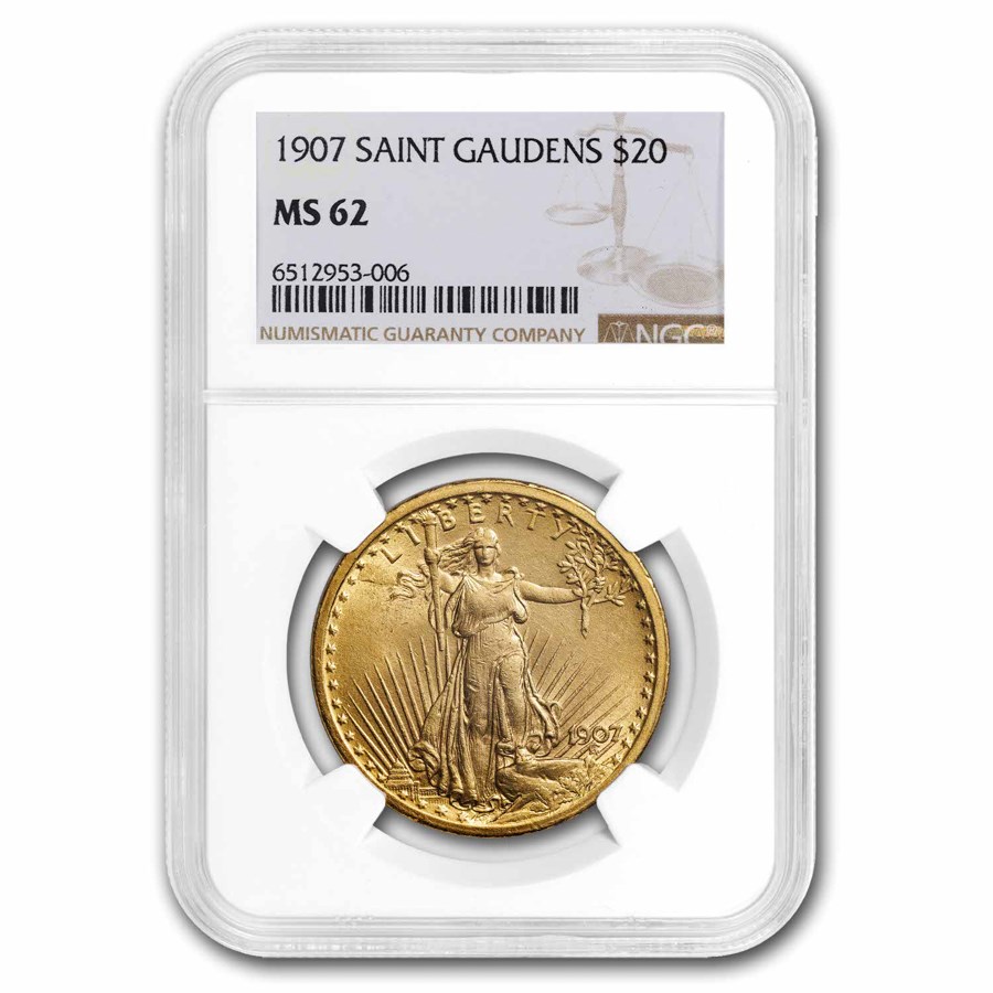 1907 $20 Saint-Gaudens Gold Double Eagle MS-62 NGC