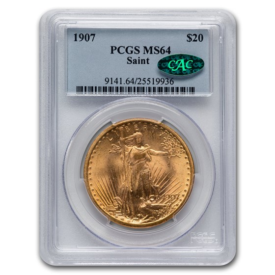 1907 $20 Saint-Gaudens Gold Double Eagle MS-64 PCGS CAC 1907 $20 Saint-Gaudens Gold Double Eagle MS-64 PCGS CAC