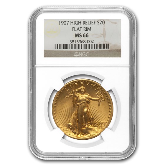 1907 $20 Saint-Gaudens Gold High Relief Flat Rim MS-66 NGC 1907 $20 Saint-Gaudens Gold High Relief Flat Rim MS-66 NGC