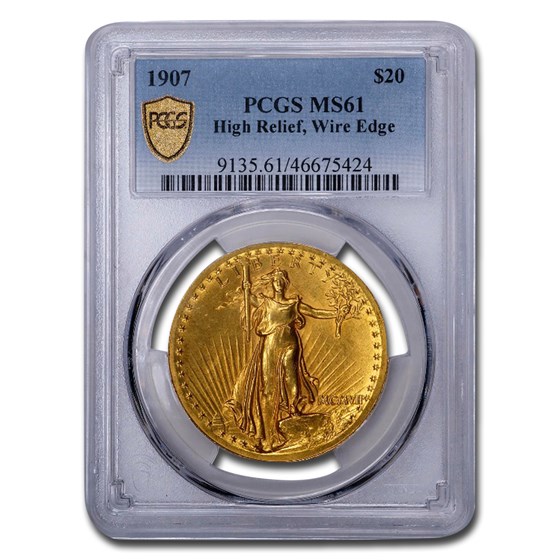1907 $20 Saint-Gaudens Gold High Relief Wire Edge MS-61 PCGS 1907 $20 Saint-Gaudens Gold High Relief Wire Edge MS-61 PCGS