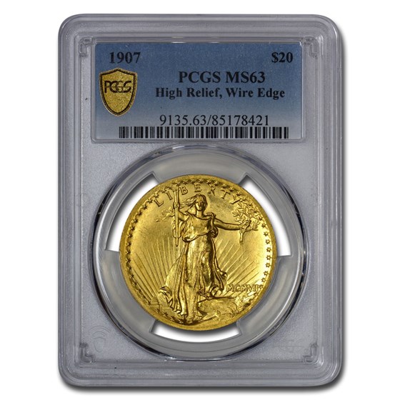 1907 $20 Saint-Gaudens Gold High Relief Wire Edge MS-63 PCGS 1907 $20 Saint-Gaudens Gold High Relief Wire Edge MS-63 PCGS