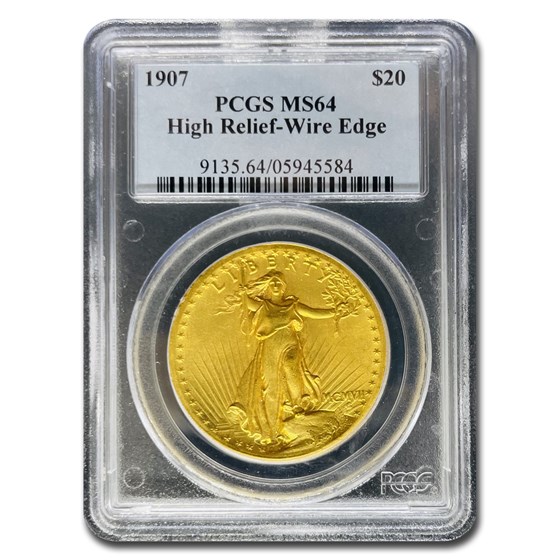 1907 $20 Saint-Gaudens Gold High Relief Wire Edge MS-64 PCGS 1907 $20 Saint-Gaudens Gold High Relief Wire Edge MS-64 PCGS