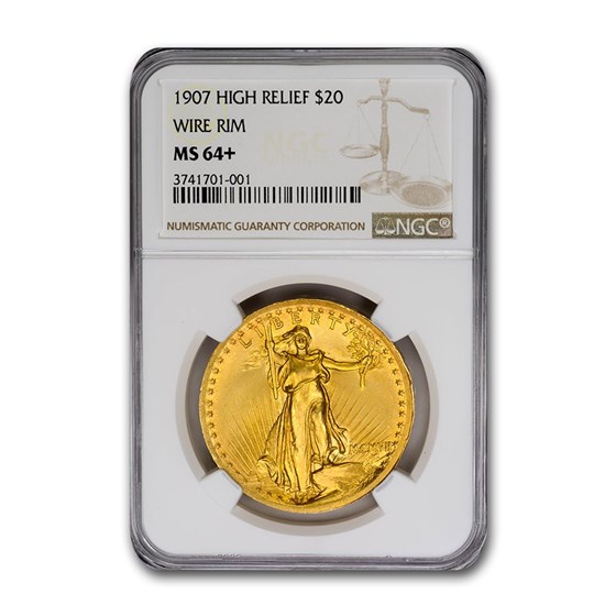 1907 $20 Saint-Gaudens Gold High Relief Wire Rim MS-64+ NGC 1907 $20 Saint-Gaudens Gold High Relief Wire Rim MS-64+ NGC