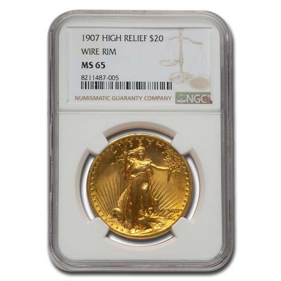 1907 $20 Saint-Gaudens Gold High Relief Wire Rim MS-65 NGC 1907 $20 Saint-Gaudens Gold High Relief Wire Rim MS-65 NGC