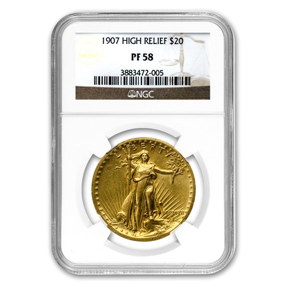 1907 $20 Saint-Gaudens Gold High Relief Wire Rim PF-58 NGC 1907 $20 Saint-Gaudens Gold High Relief Wire Rim PF-58 NGC