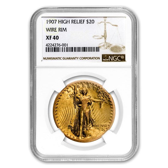 1907 $20 Saint-Gaudens Gold High Relief Wire Rim XF-40 NGC 1907 $20 Saint-Gaudens Gold High Relief Wire Rim XF-40 NGC