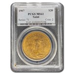 1907 $20 St Gaudens Gold Double Eagle MS-61 PCGS