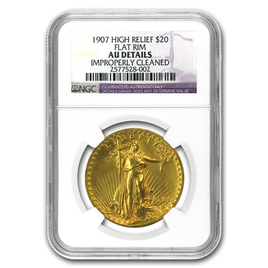 Buy 1907 $20 St Gaudens Gold High Relief Flat Rim AU Details NGC | APMEX